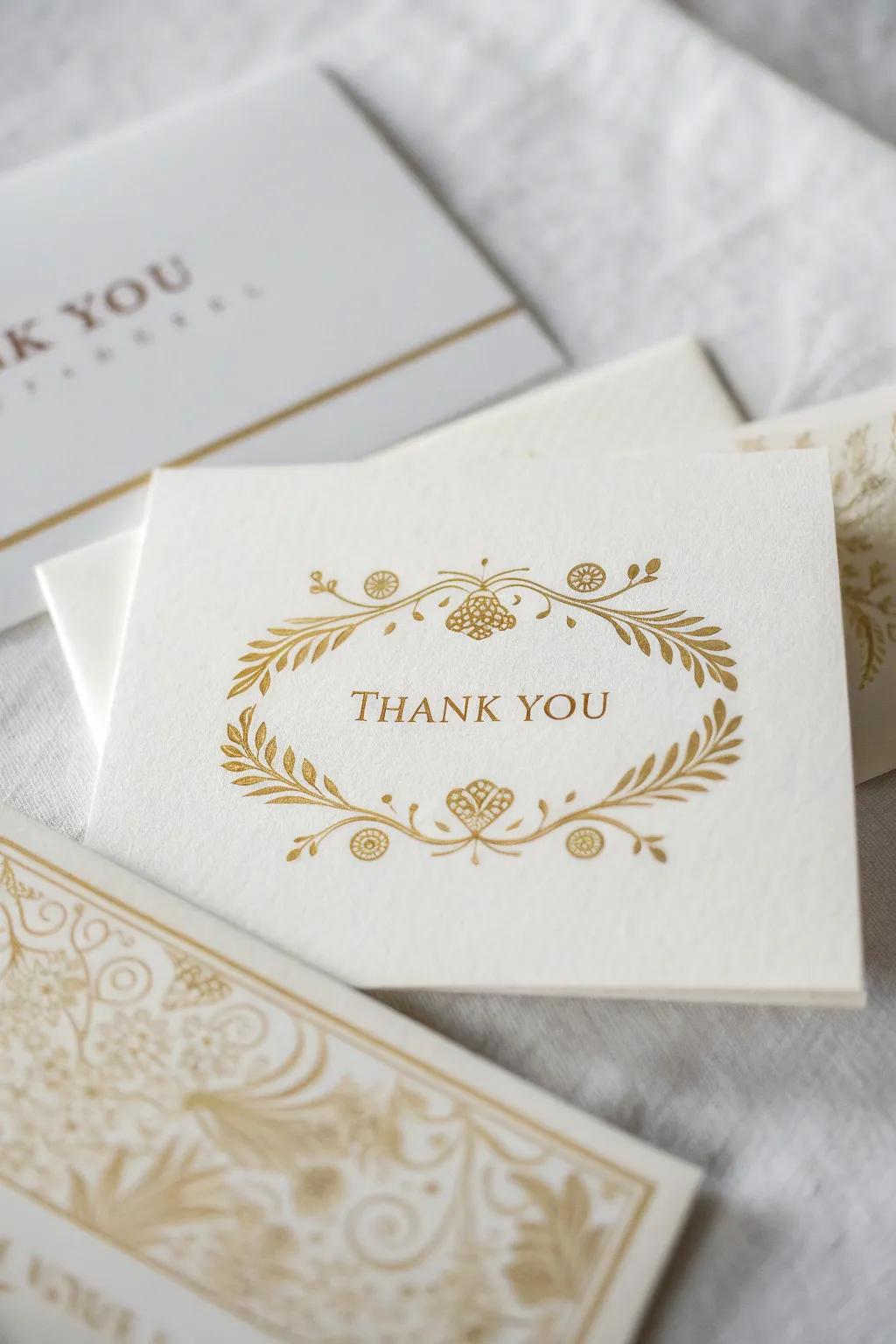 Gold-embossed thank you cards for a stylish farewell.