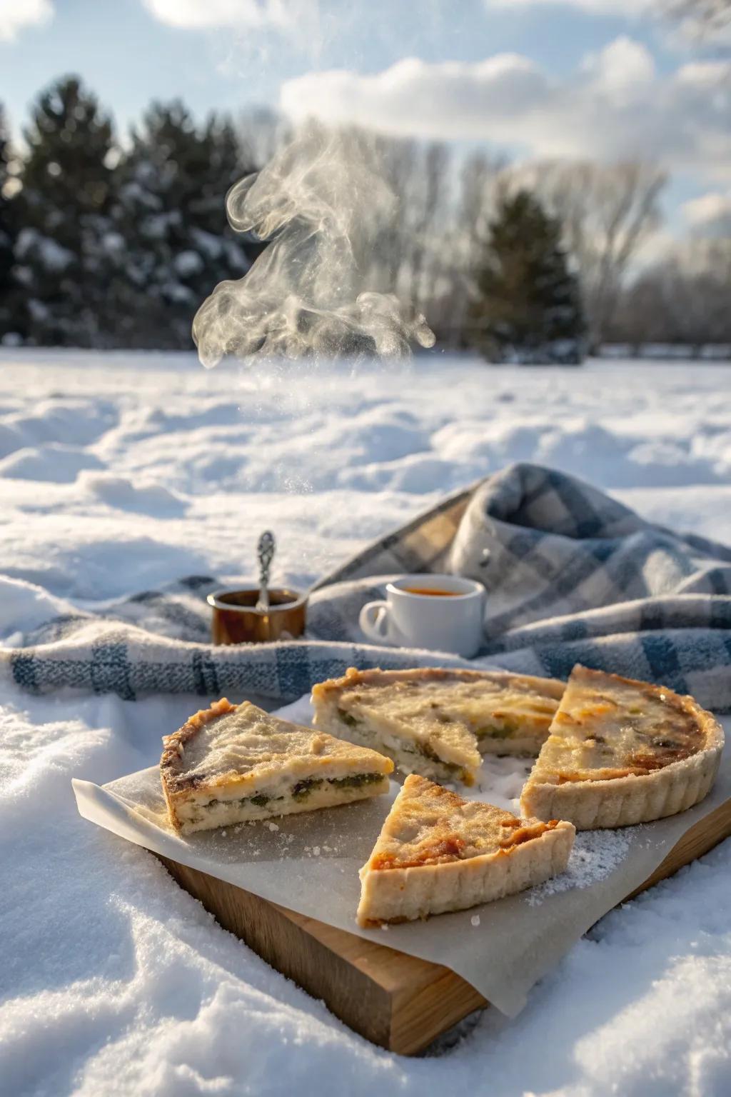 Quiche slices are a savory addition to any picnic.