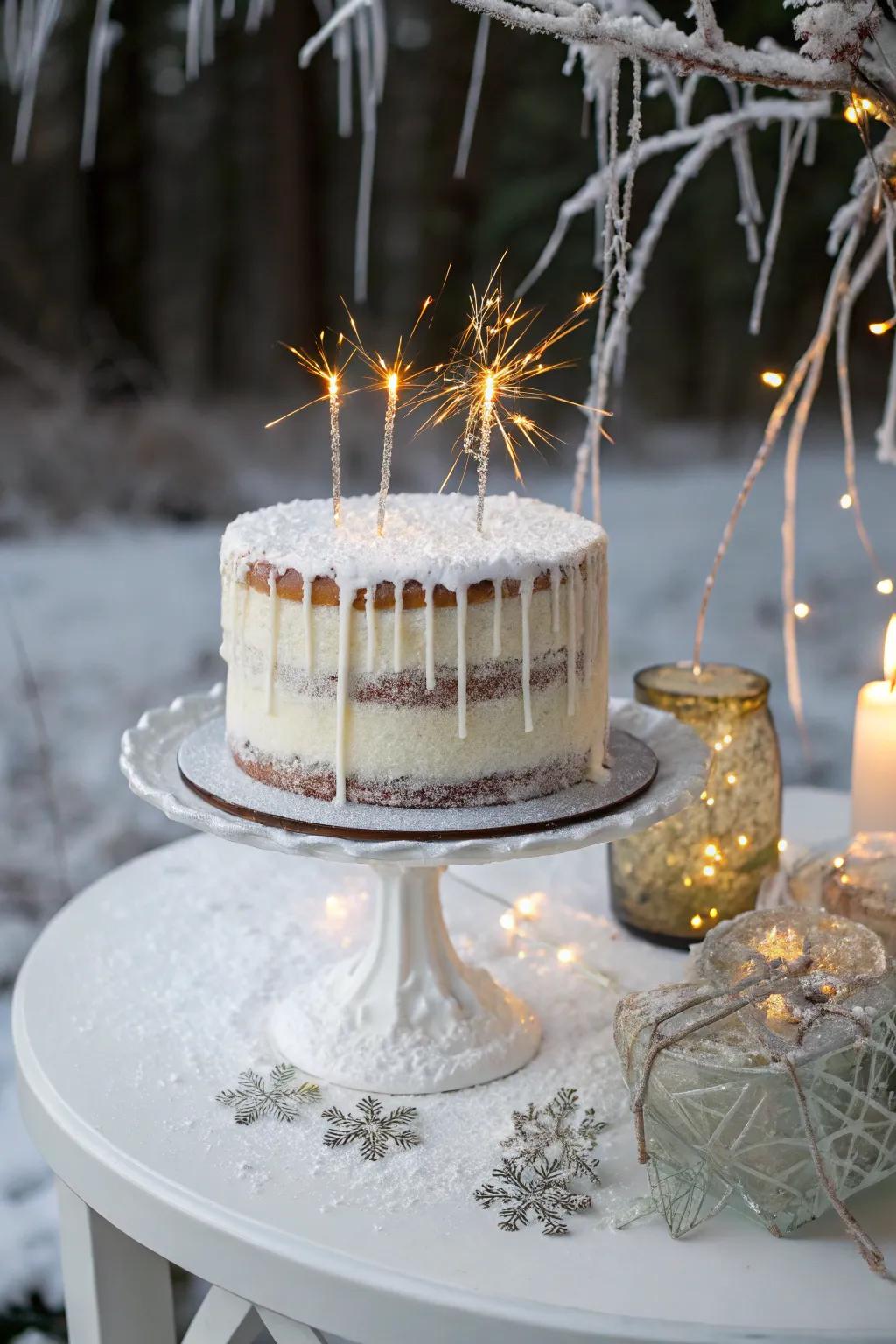 Glistening sugar icicles create a dramatic effect on this cake.