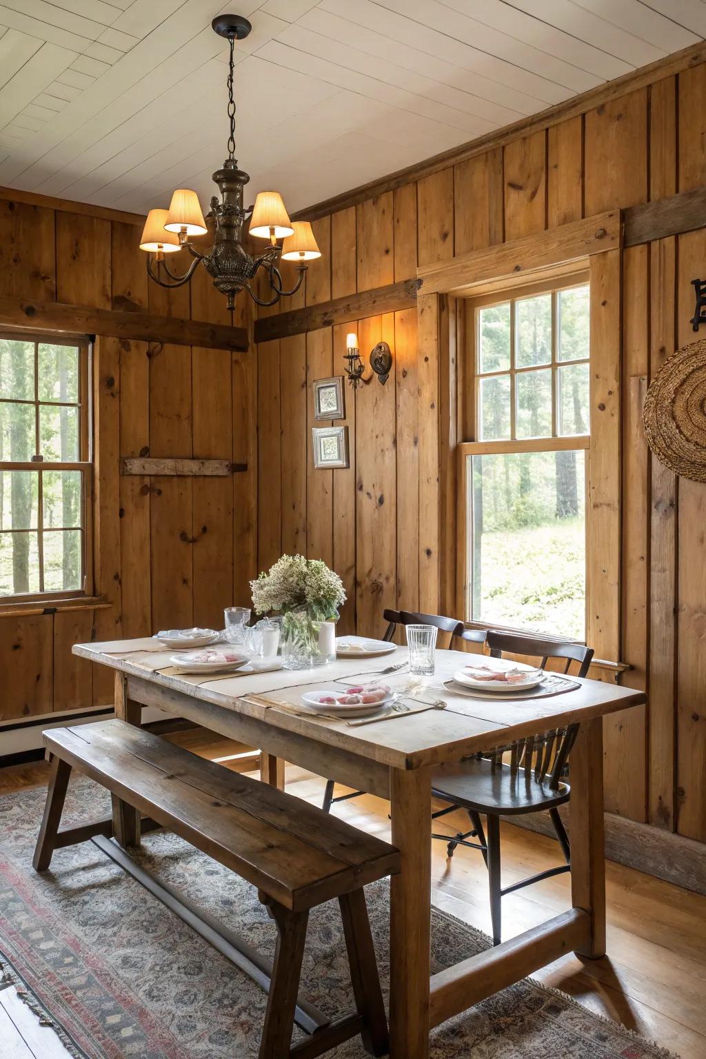 Rustic wood panels add warmth and charm to any space.