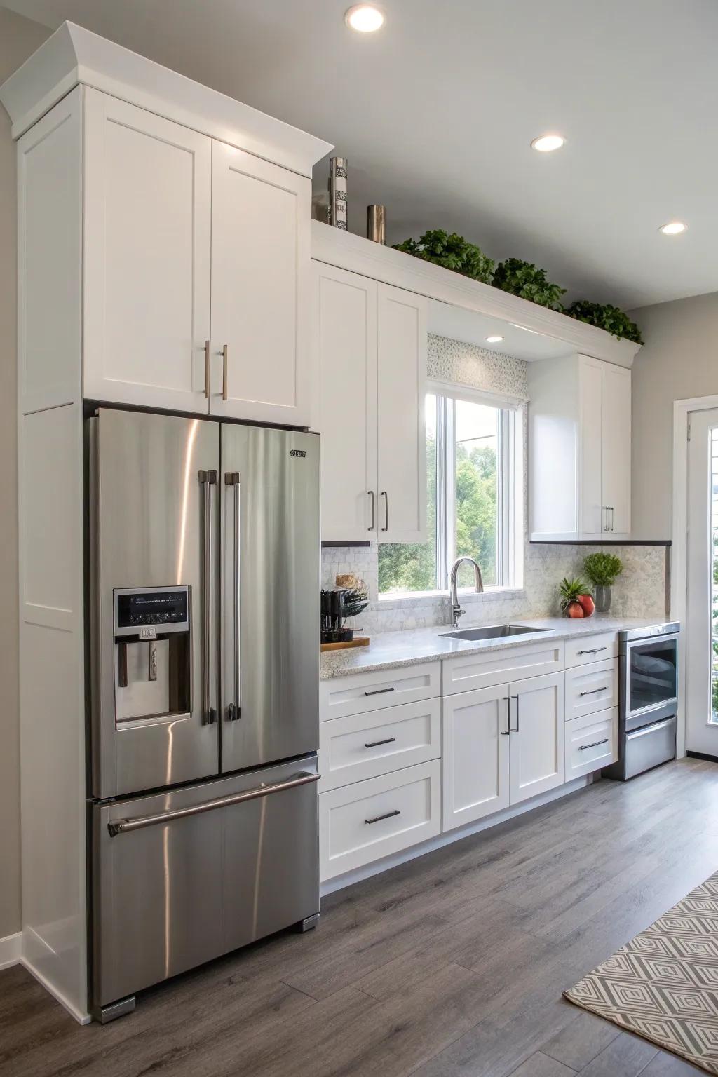 Floating cabinets add a contemporary and airy feel to the kitchen.