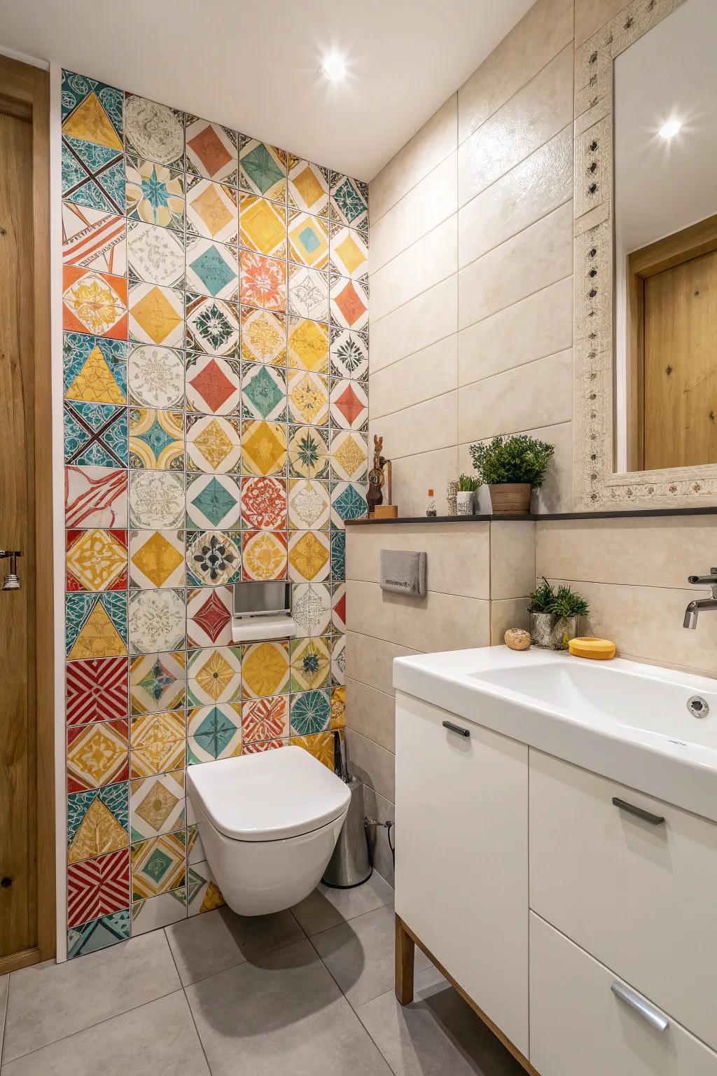 A statement wall can transform your bathroom into a visual masterpiece.