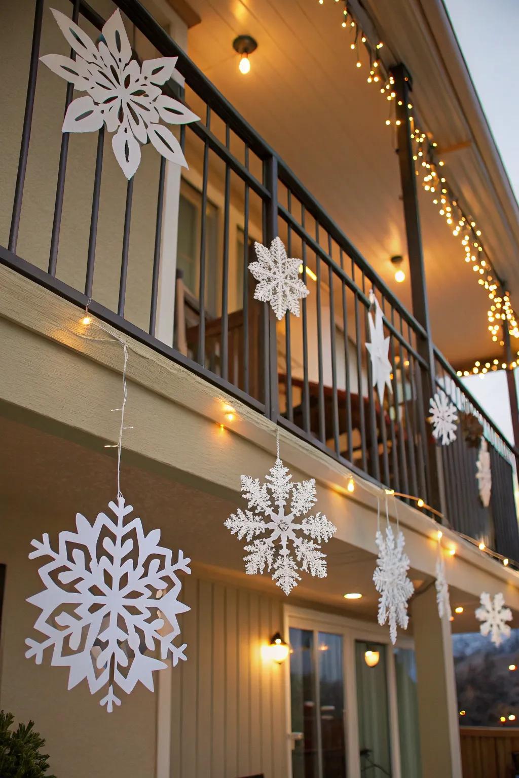 DIY snowflakes provide a personal and festive touch.