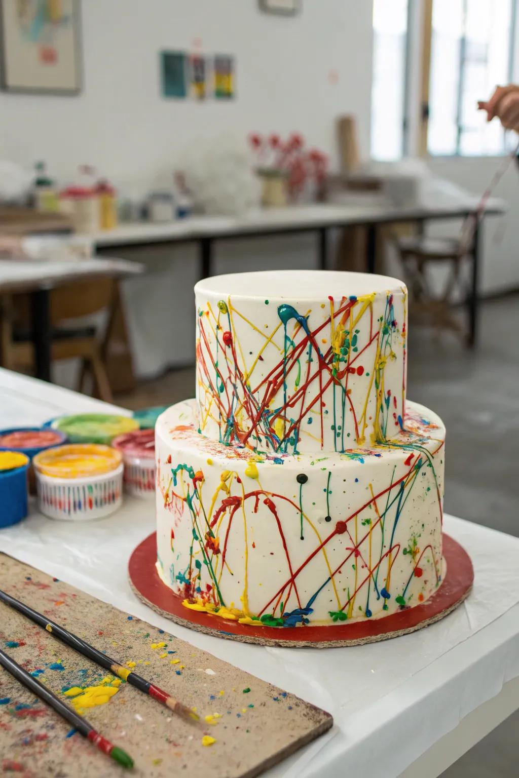 A Jackson Pollock cake lets you indulge in a creative and colorful mess.