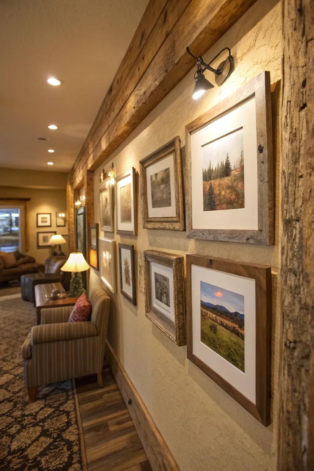 Rustic elements add warmth and a touch of nature to your art display.