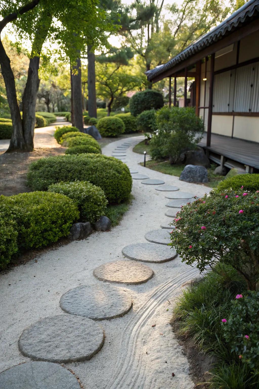 Zen-inspired stepping stones bring tranquility to garden paths.