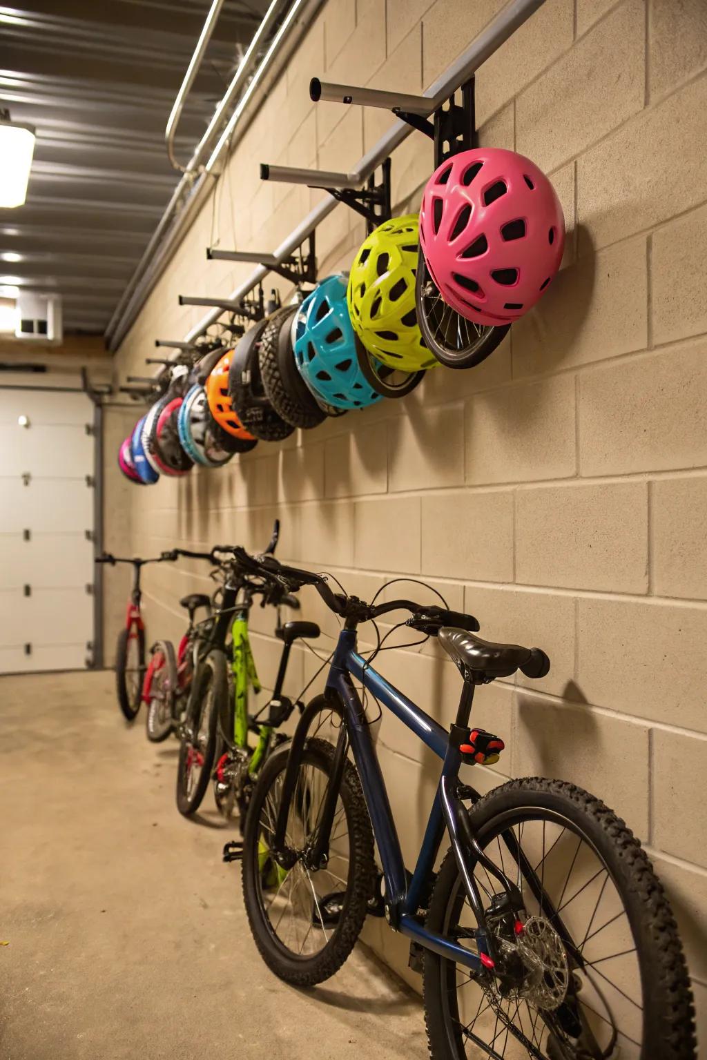 Vertical bike storage maximizes floor space.