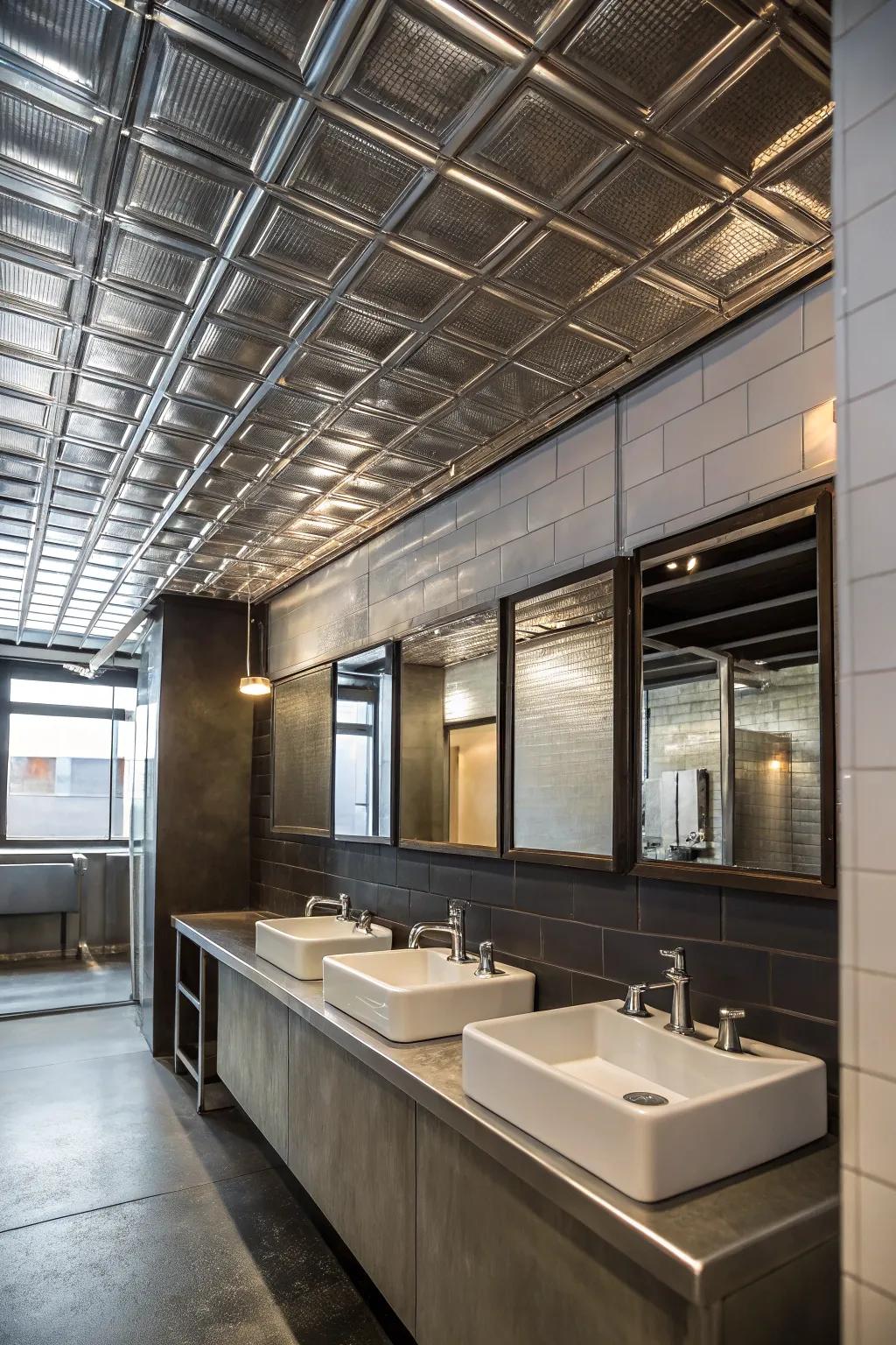 Metal tiles bring an industrial and polished edge to your bathroom decor.