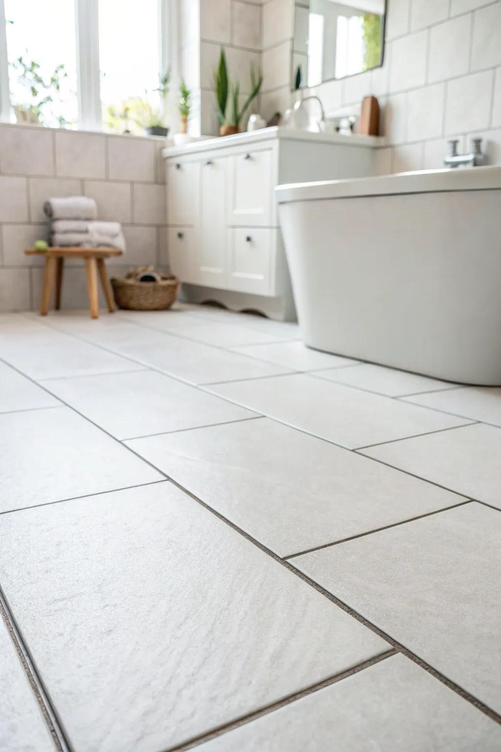 Large format tiles create a spacious and open feel in bathrooms.