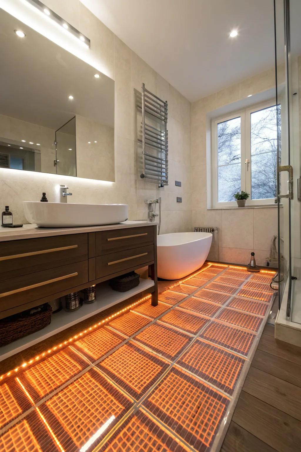 A heated floor offers luxurious comfort in your bathroom.