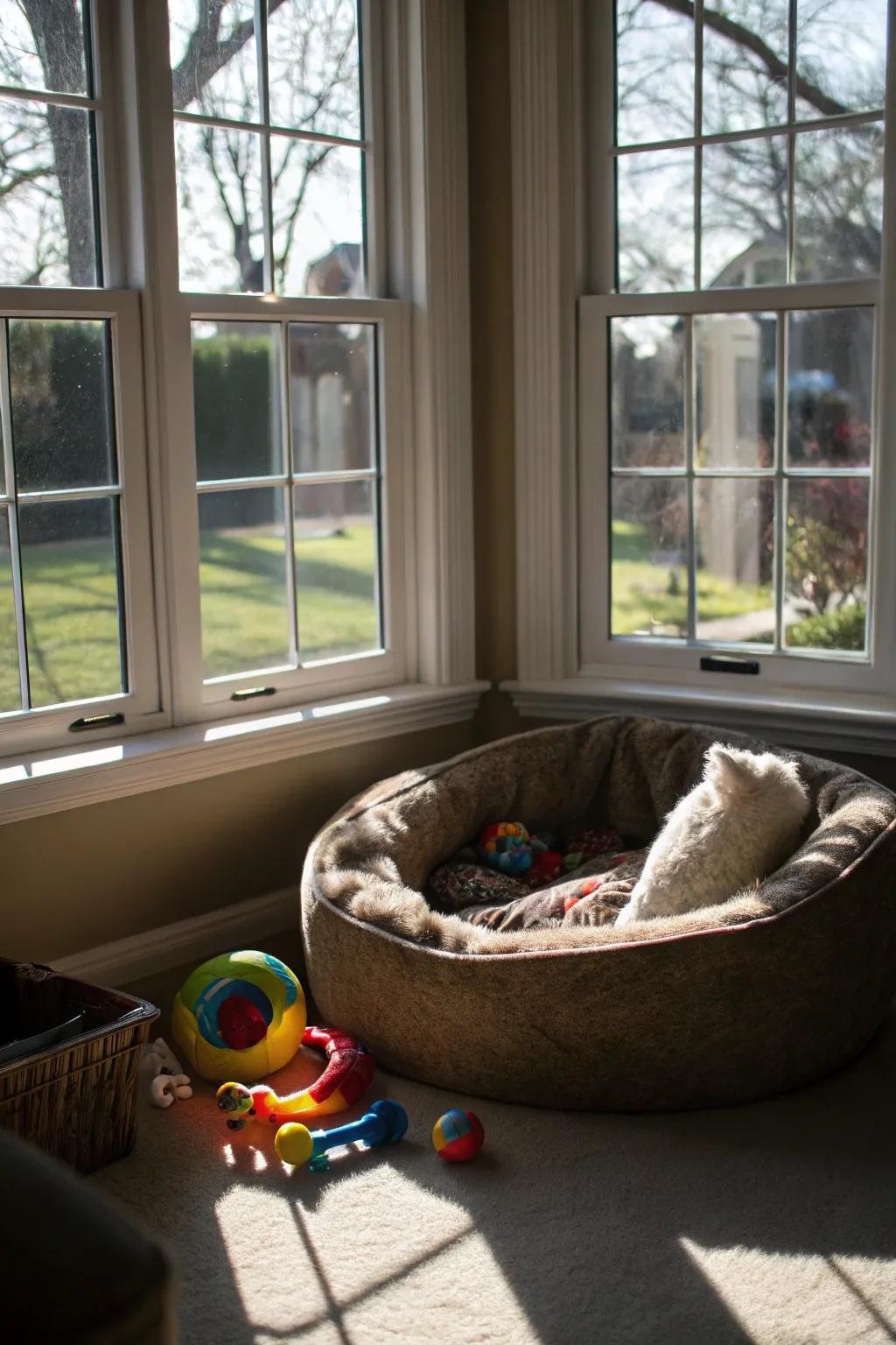 Create a sunny retreat for your pet in the bay window.