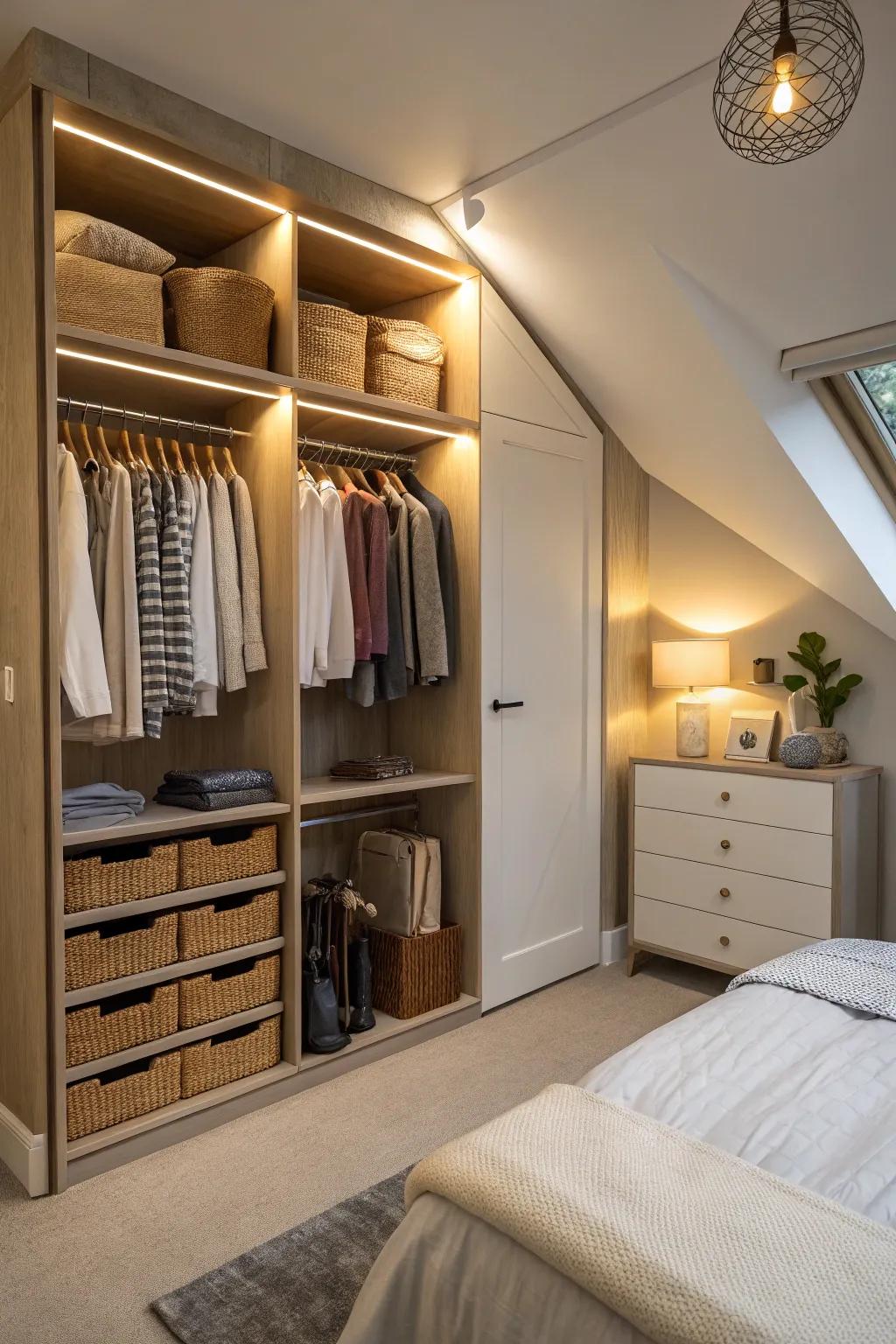 Maximize clothing storage with a wardrobe niche in your knee wall.