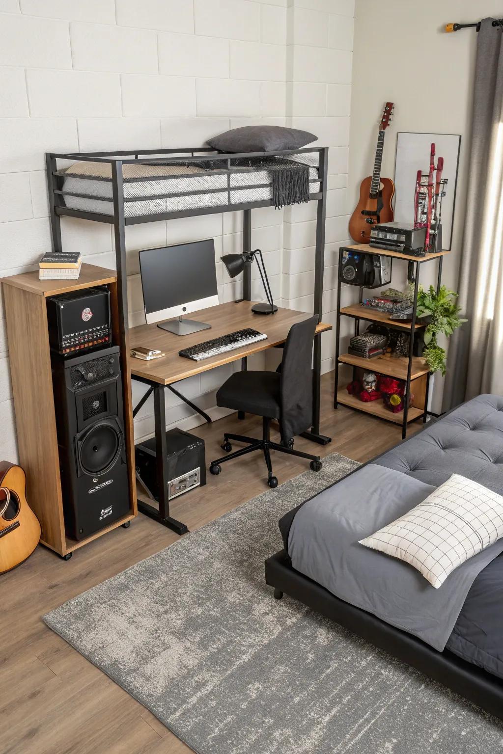 Modular furniture offers versatility and adaptability in a music studio.