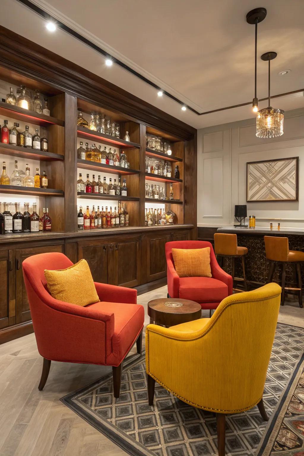 Accent chairs add a splash of color to your bourbon room.