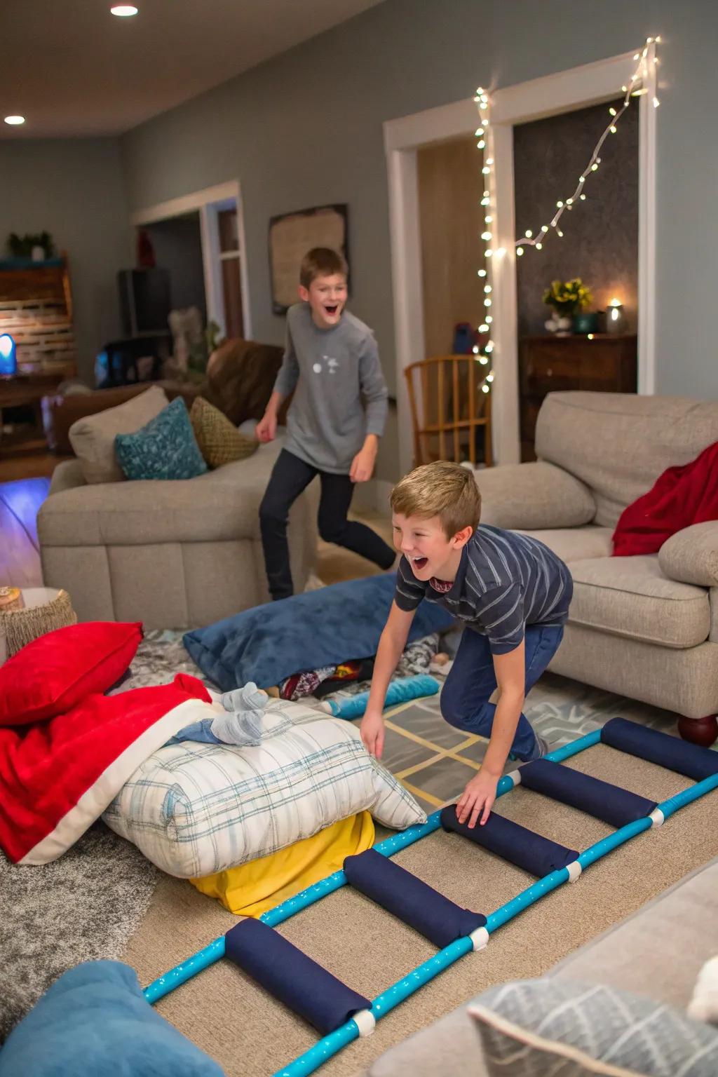 A DIY obstacle course adds excitement and fun to the sleepover.