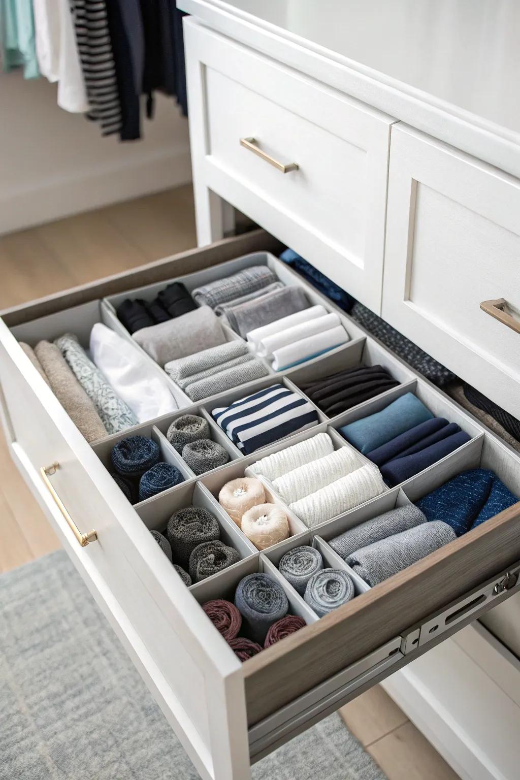 Drawer dividers keep small items perfectly organized.