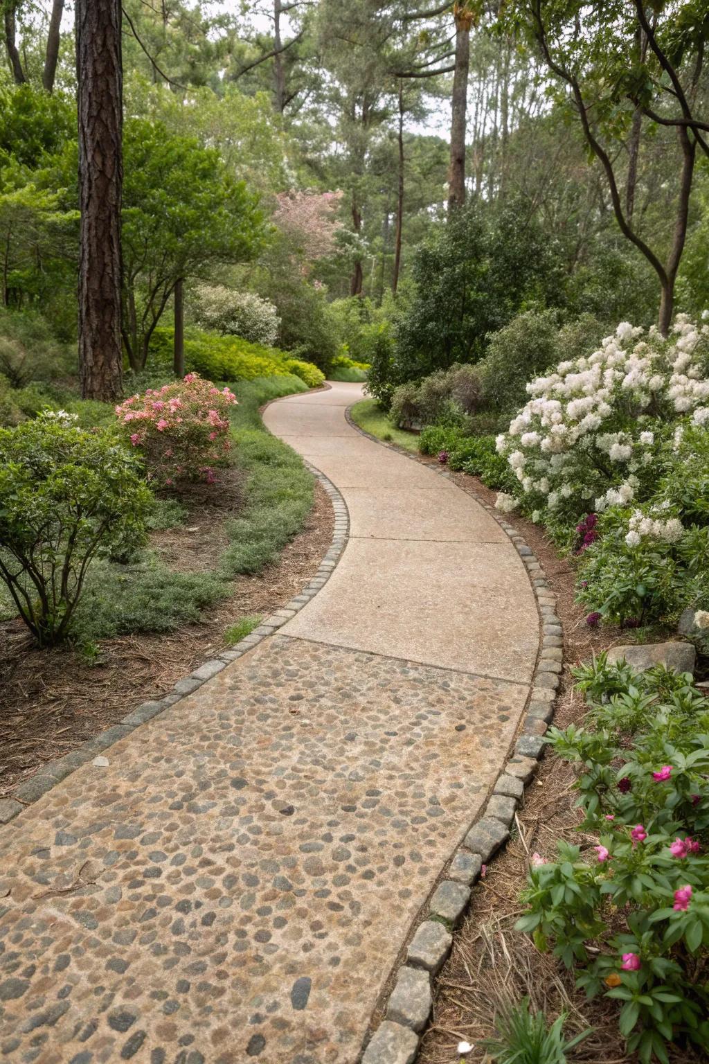 Rustic exposed aggregate walkway for a natural look.