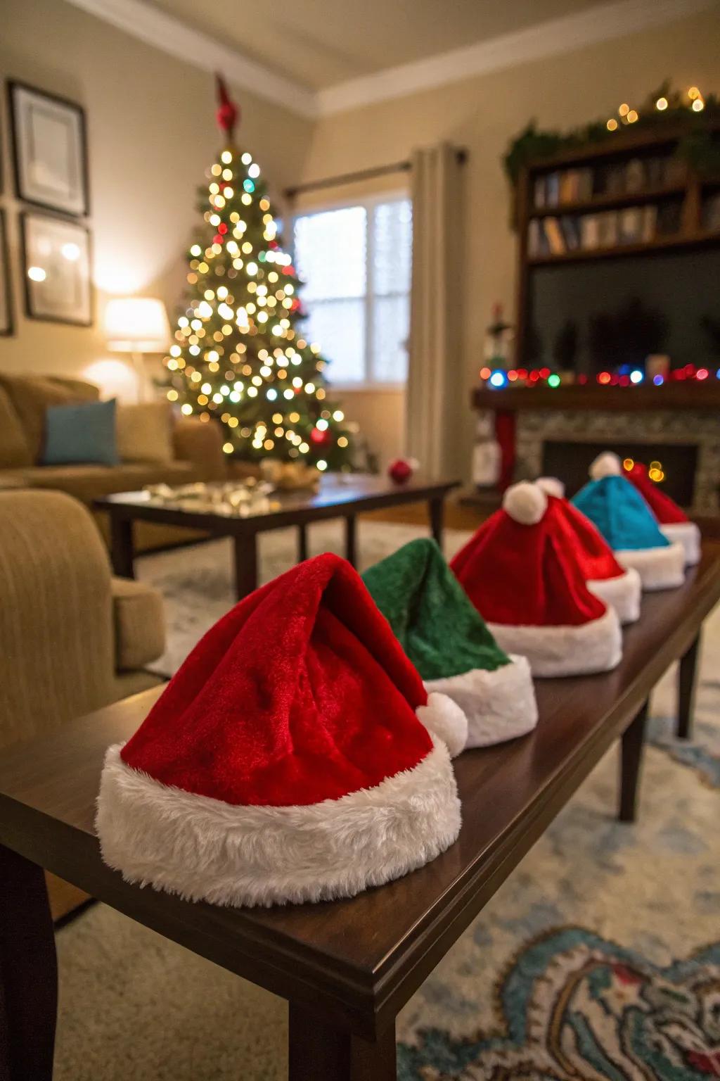 Add festive flair with a Santa hat station.