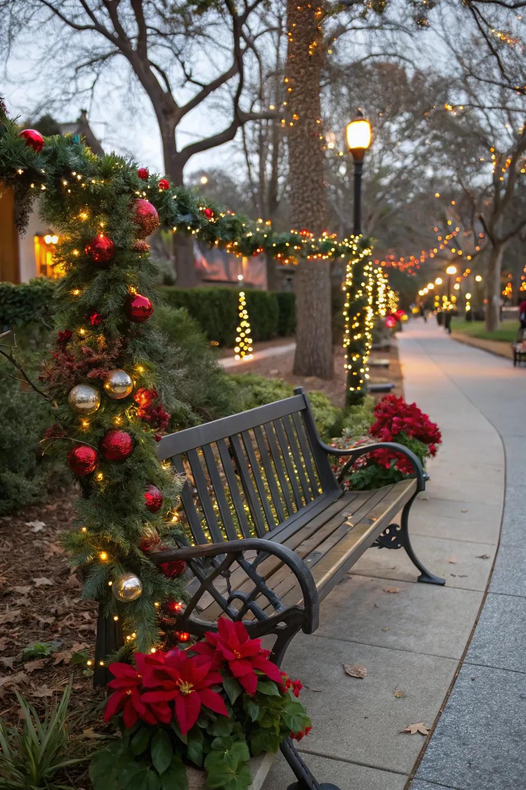 Garland wraps your bench in holiday cheer.