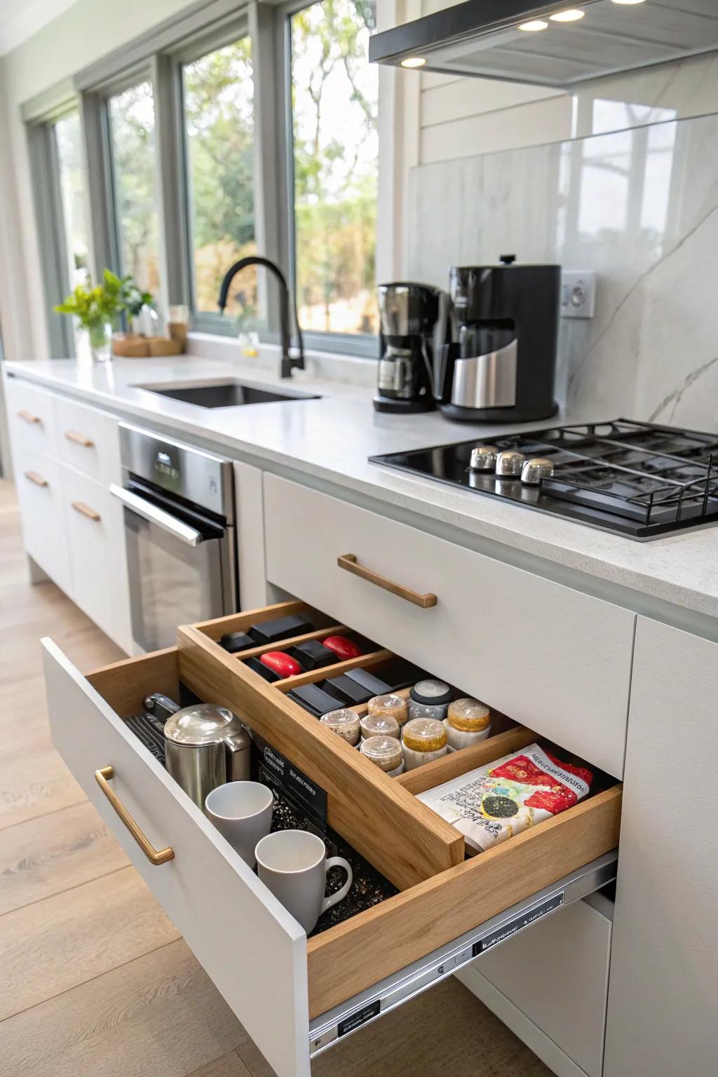 A pull-out shelf offers extra space when you need it.