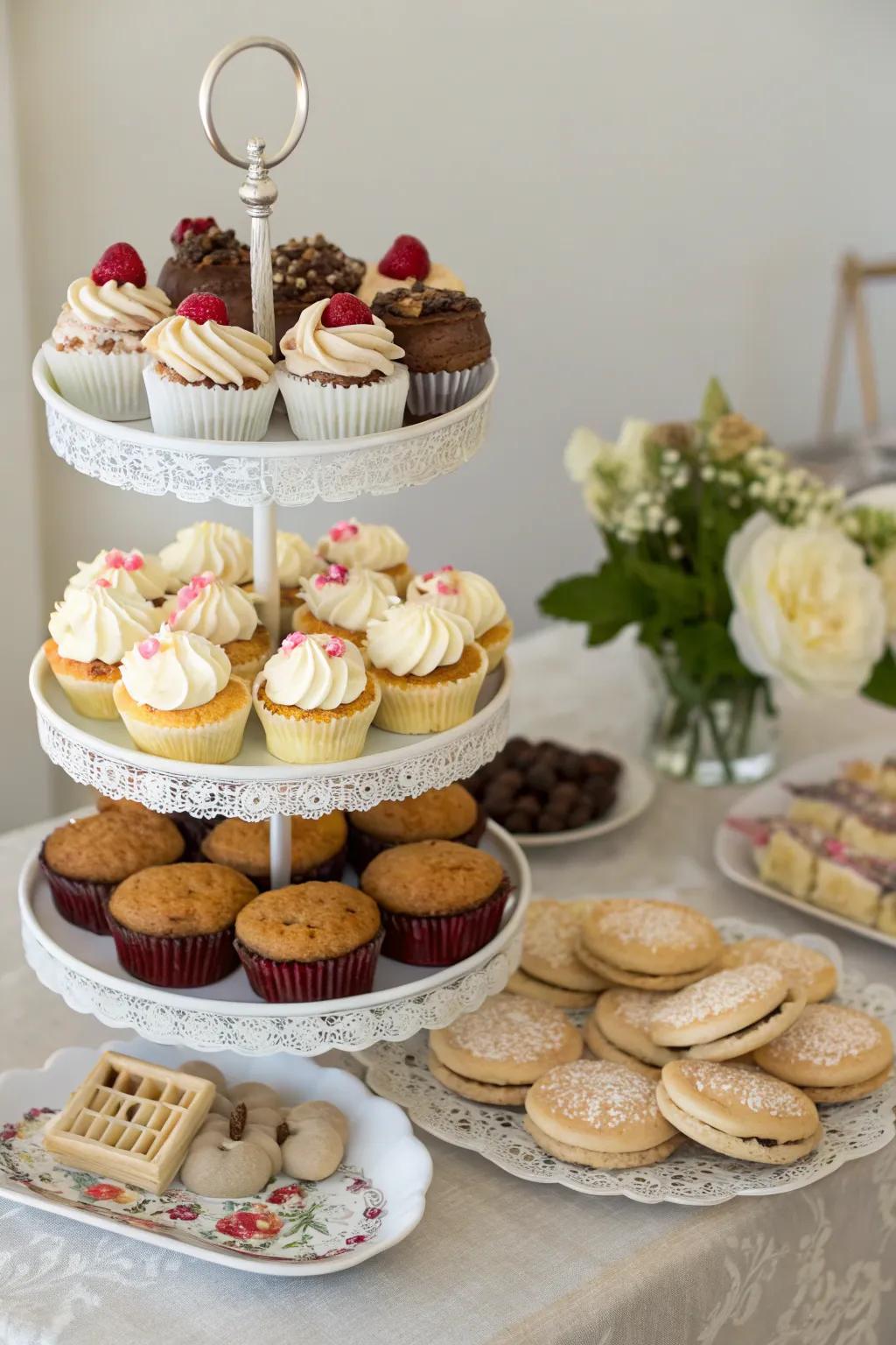 An eye-catching cake stand display, perfect for a centerpiece.