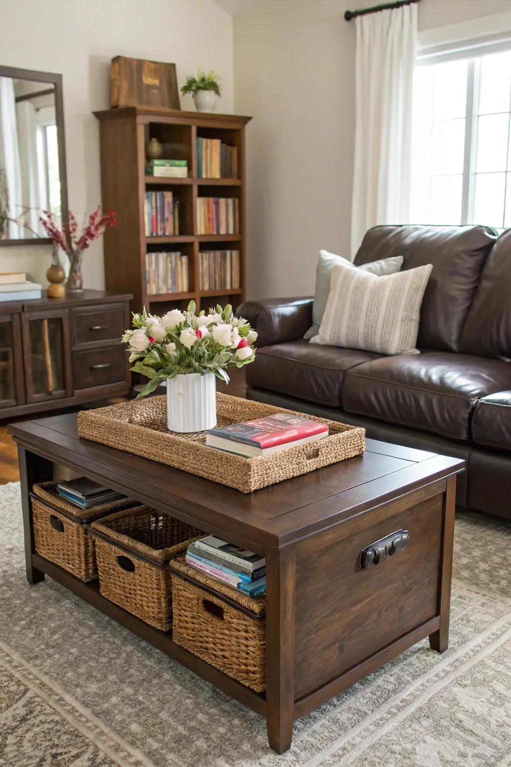 Storage tables keep your space organized and clutter-free.