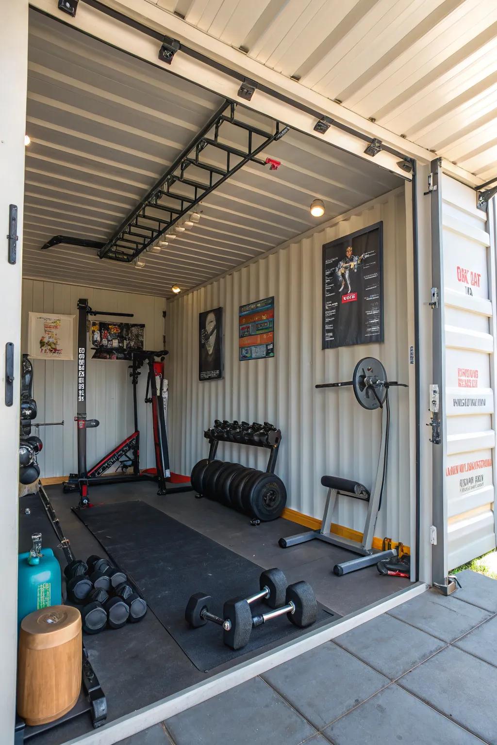 A shipping container can become your personal gym space for daily workouts.