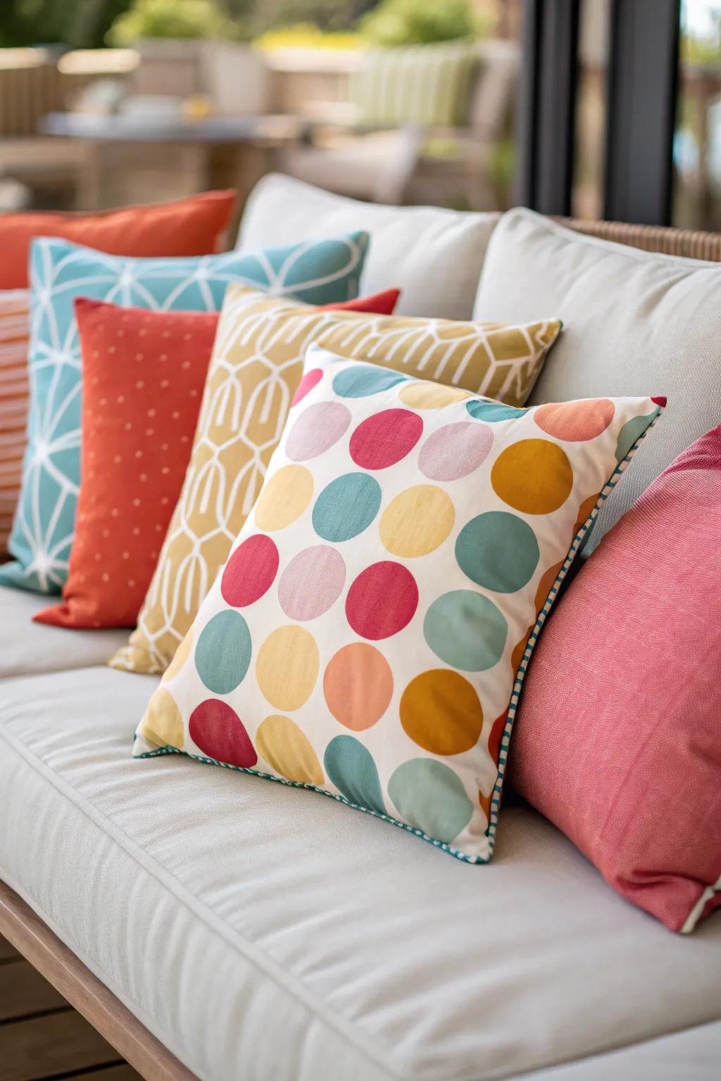 Different shapes add visual interest to the pillow arrangement.