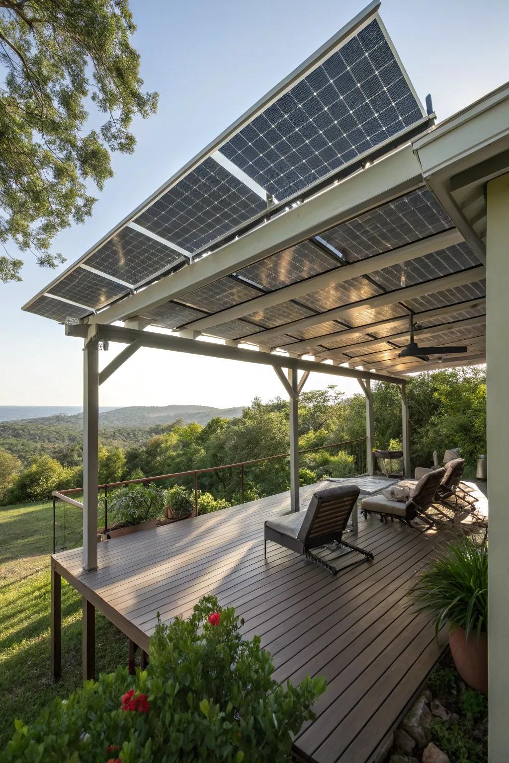 Solar panel roofs combine sustainability with shade for a smart outdoor solution.