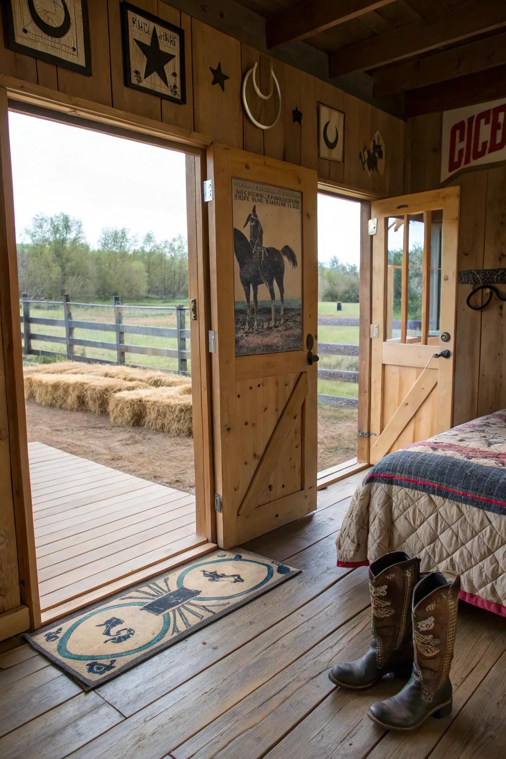 Barn door elements add rustic architectural interest.