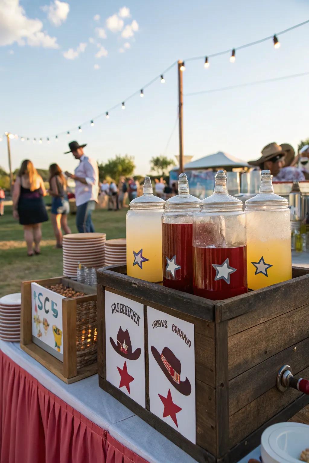 Creative beverage stations keep guests refreshed and entertained.