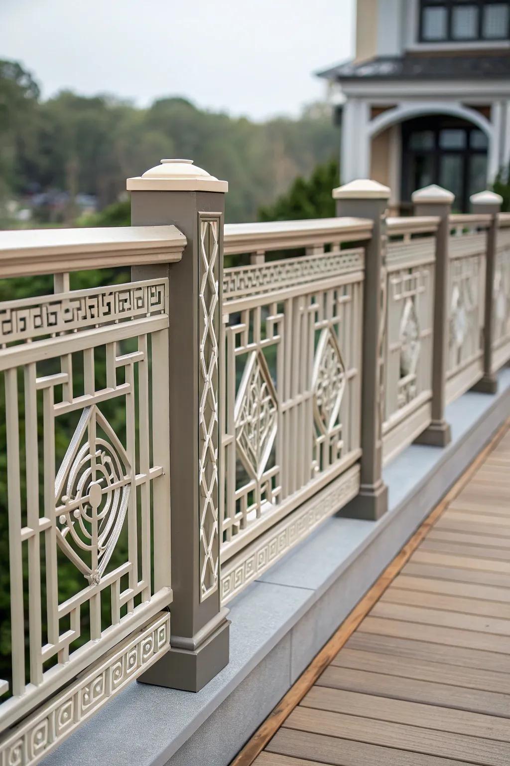 Art Deco influences add a touch of glamour to Craftsman railings.