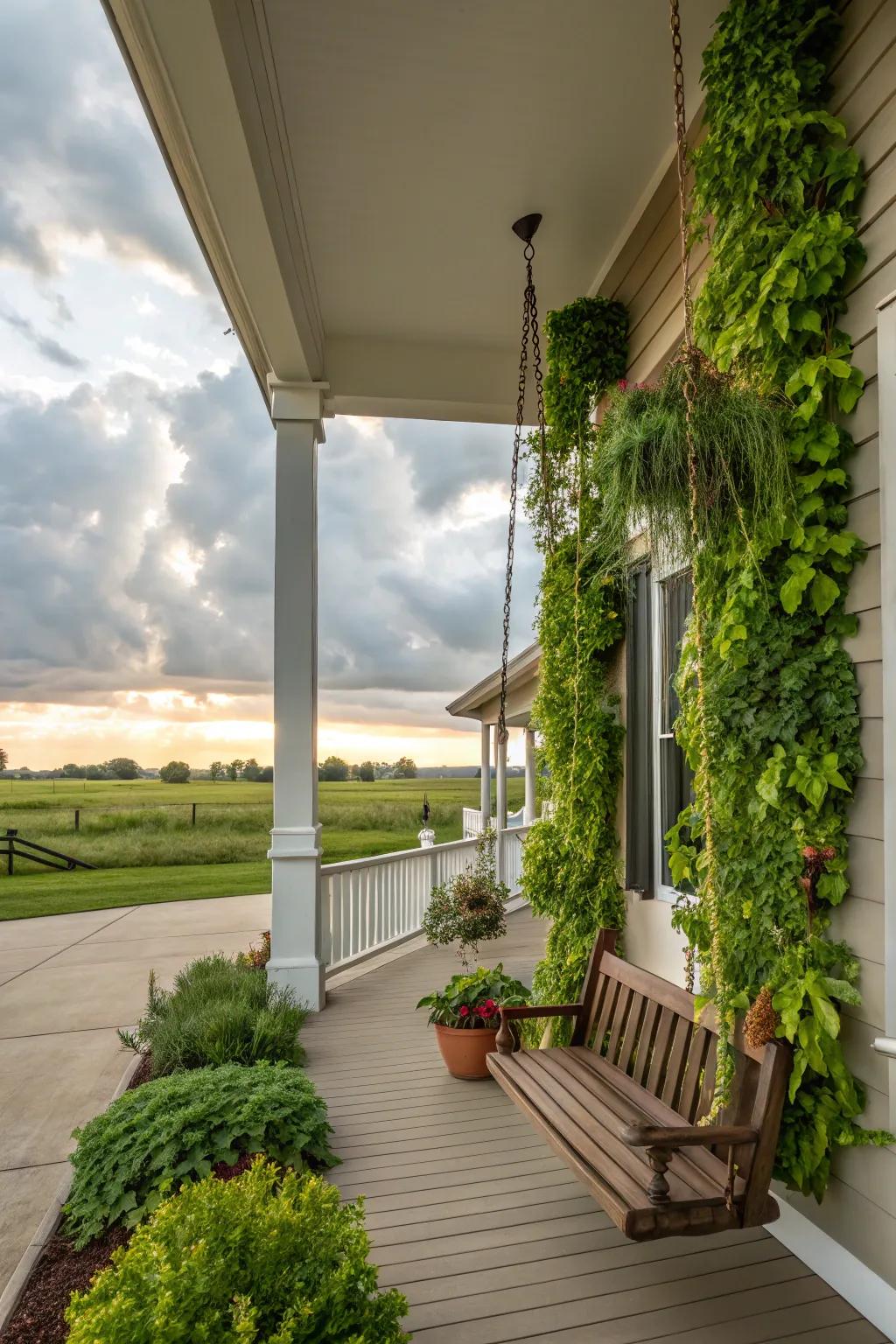 Vertical gardens bring life to small porches without cluttering the space.