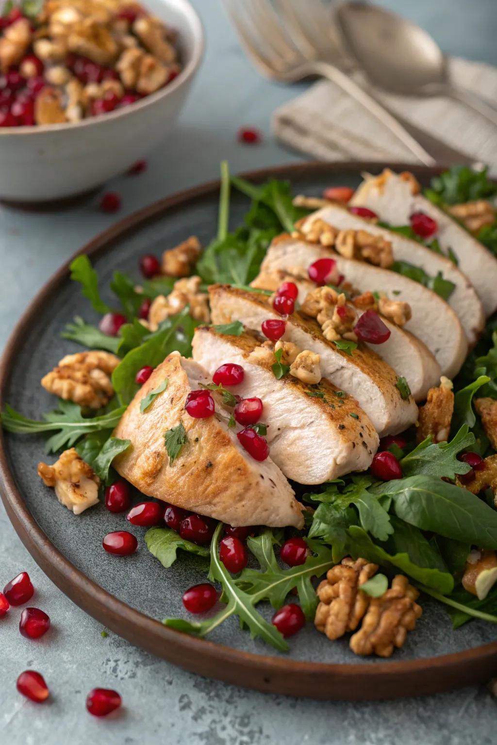 Pomegranate and walnut chicken, a unique and flavorful December dish.