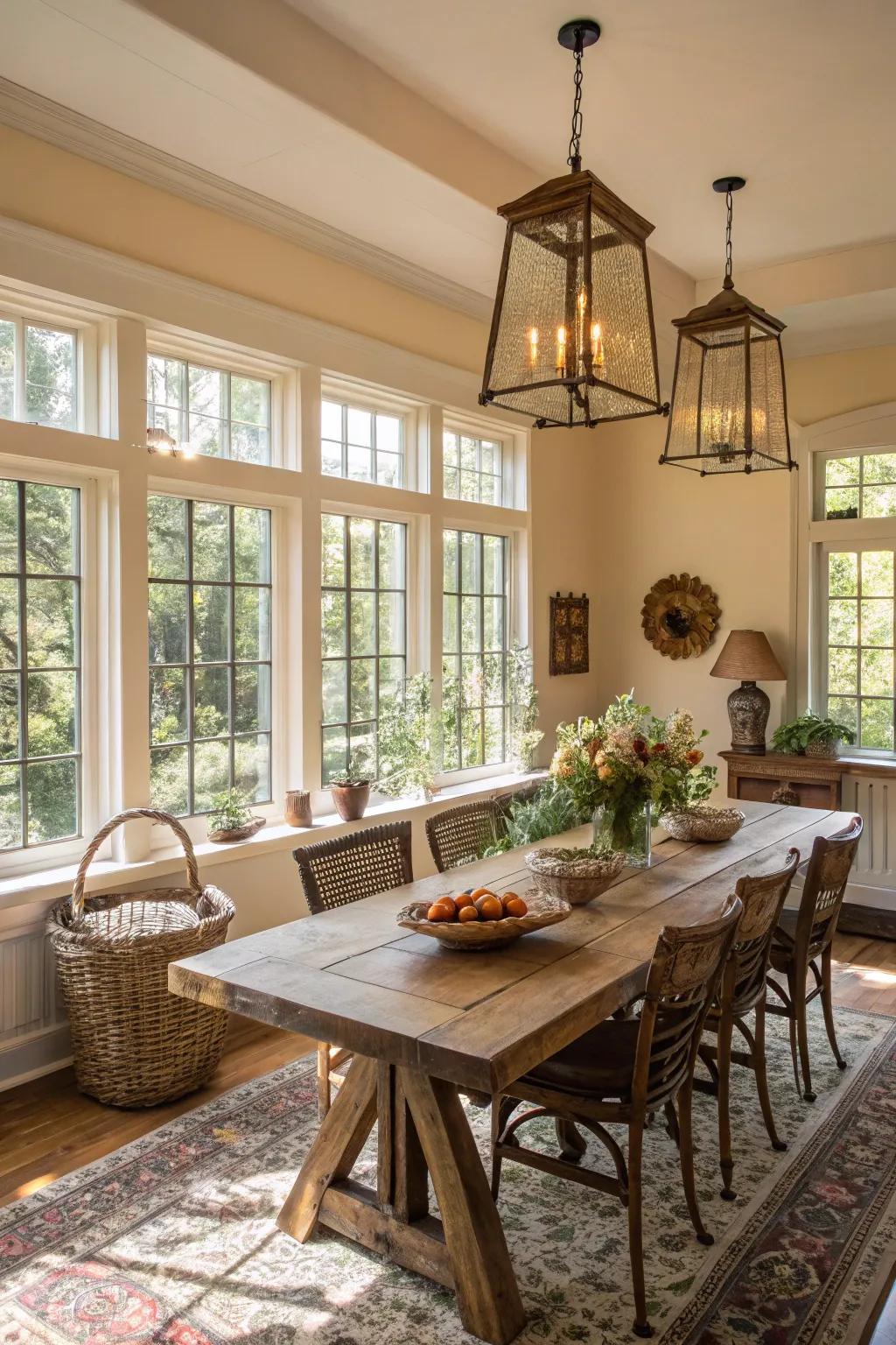 Casement windows offer both functionality and style in your dining room.