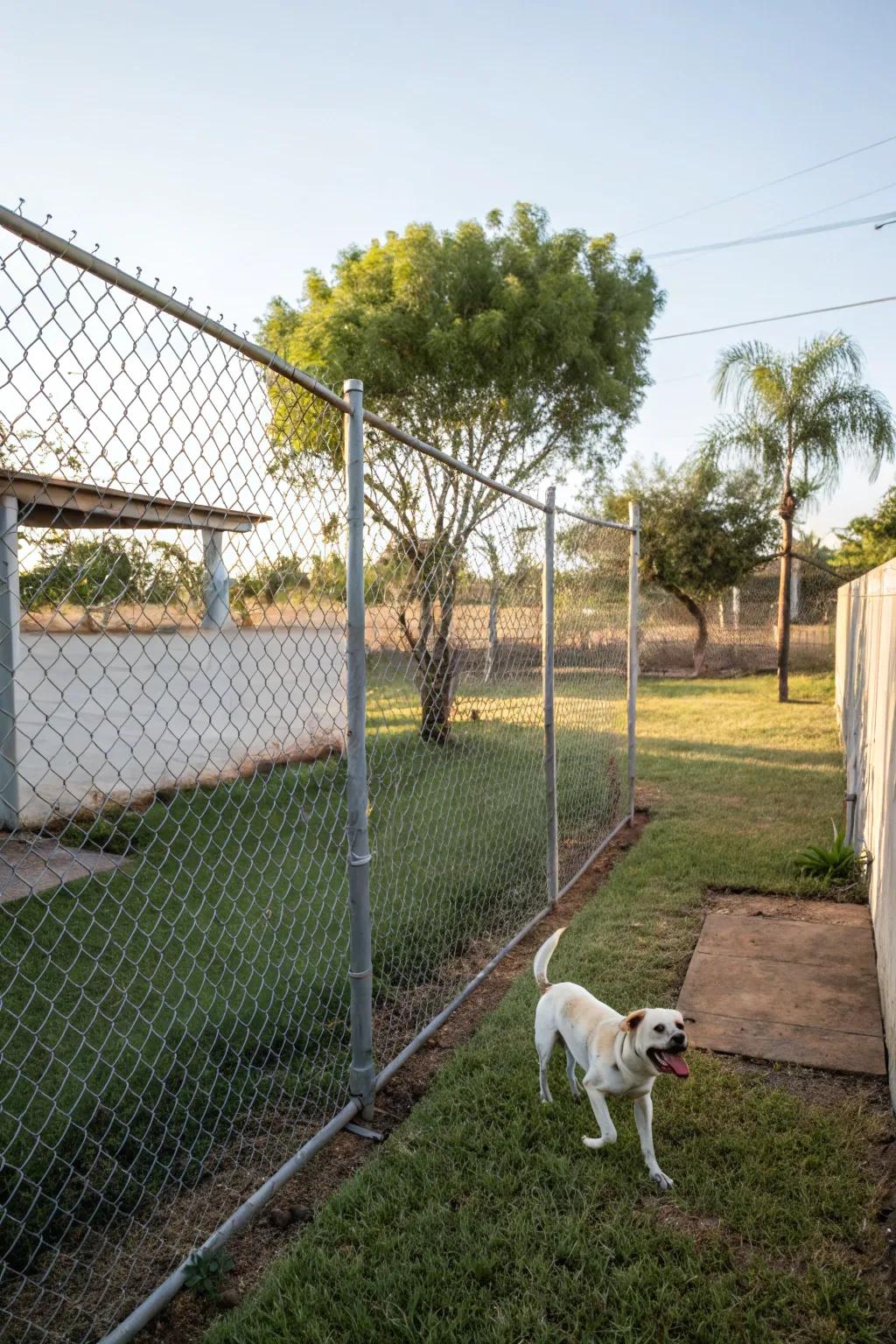 A straightforward chain-link fence offering practicality and security.