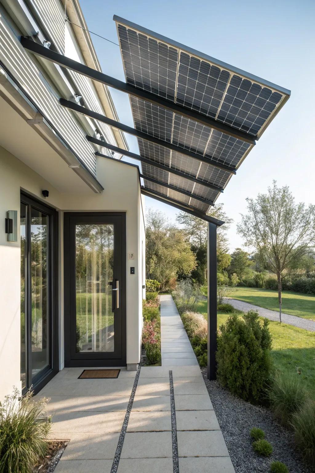 A solar panel awning offering both shade and energy efficiency.