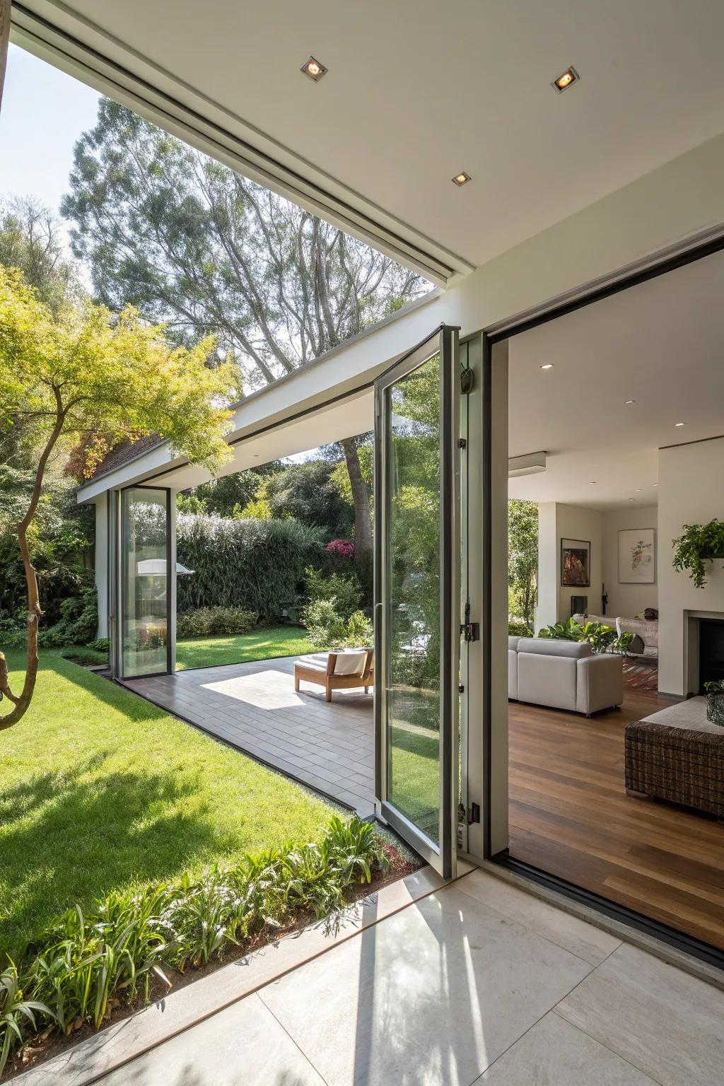 Merge your space with nature using folding glass walls.