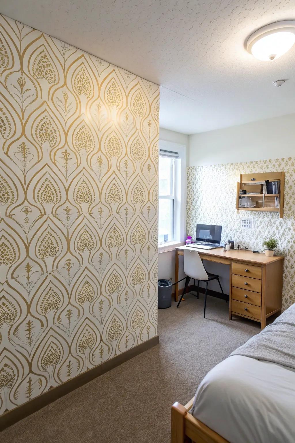 Removable wallpaper offers an easy and stylish upgrade to your dorm room.