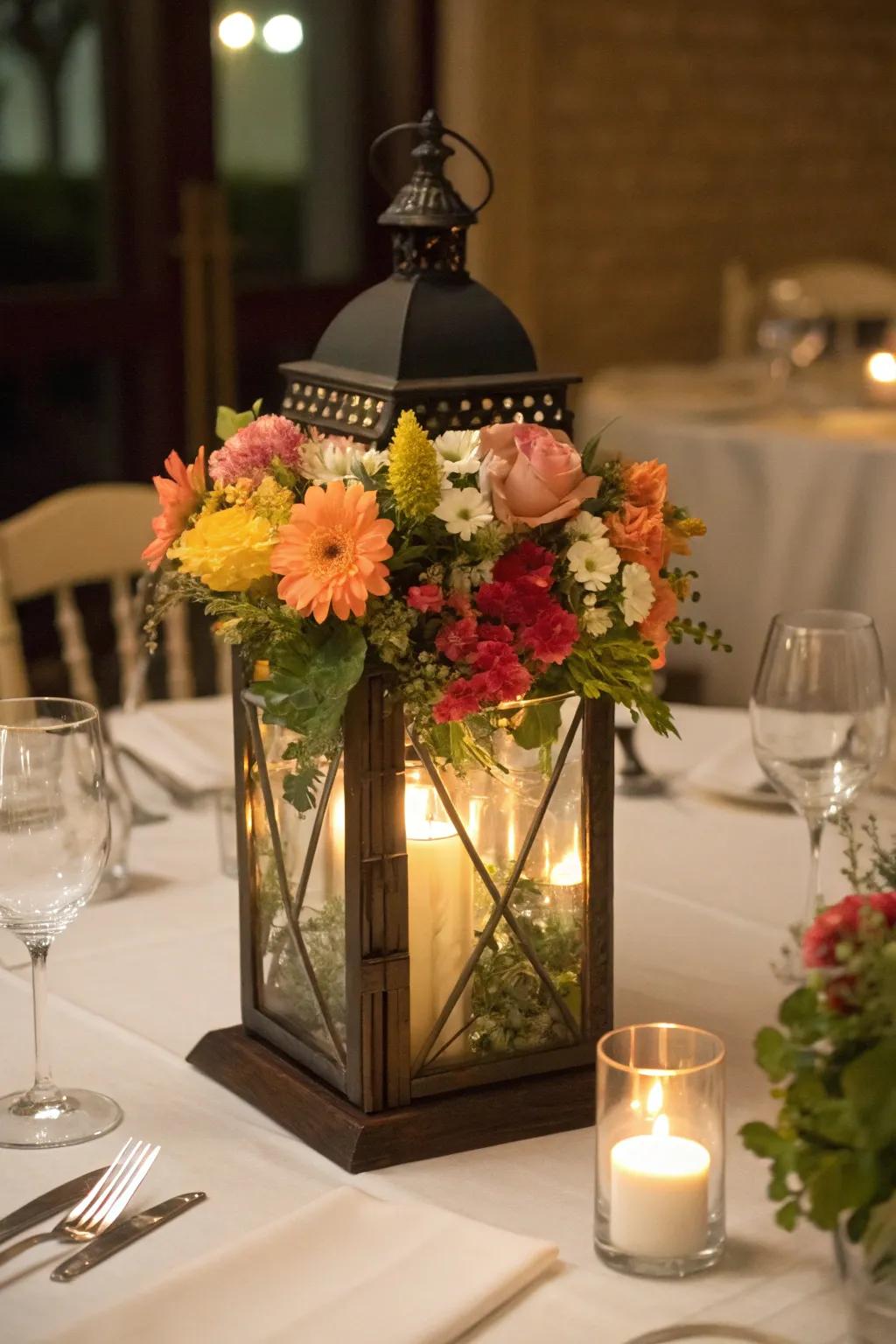 A floral topper makes your lantern an eye-catching centerpiece.