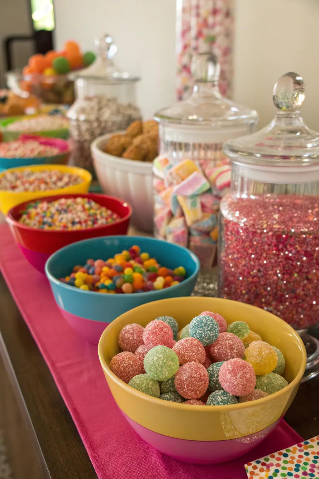 Edible glitter adding sparkle to the candy display.