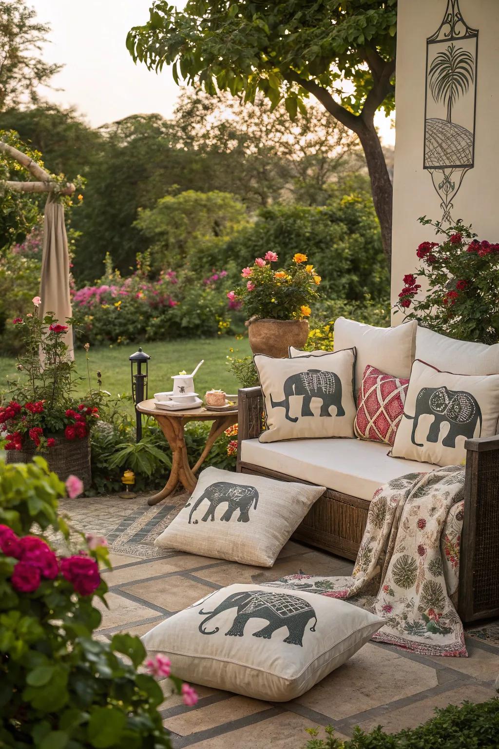 Elephant-themed decor brings a touch of the wild to outdoor spaces.