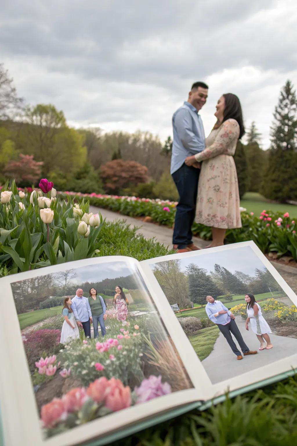 Family and friends enhance the warmth of an engagement photo book.