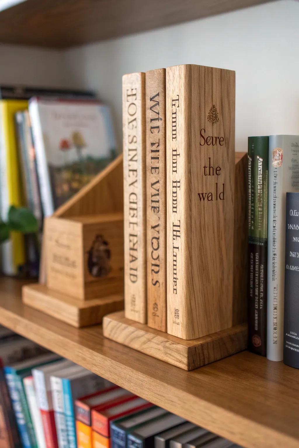Engraved bookends combine functionality with literary elegance.