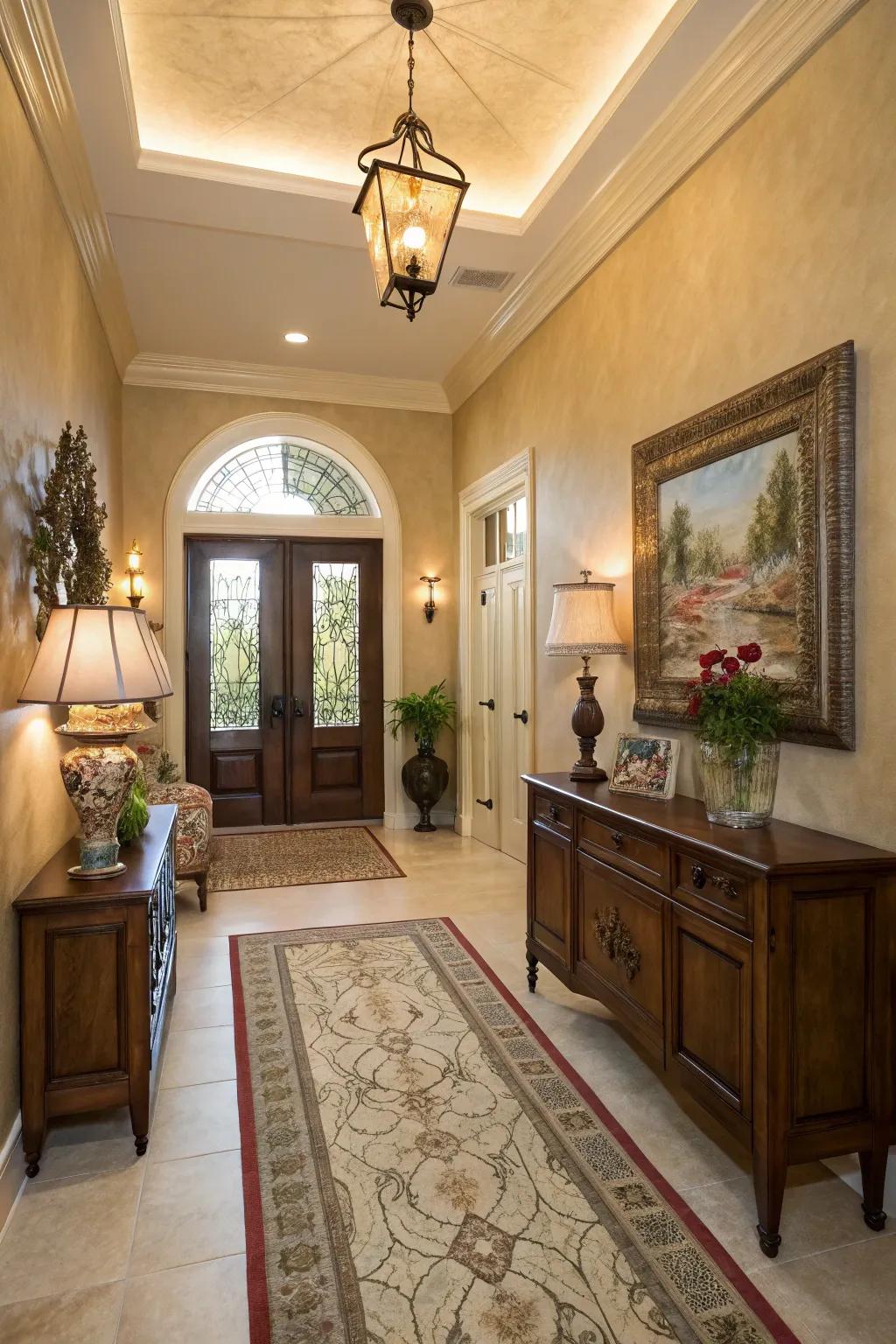 Color schemes set the mood and enhance the entryway's appeal.