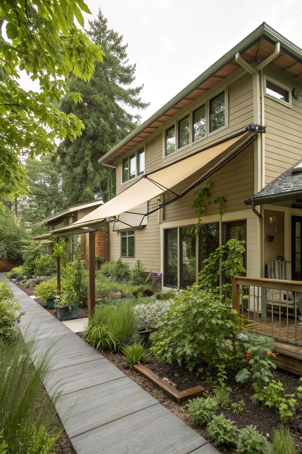 Eco-friendly fabric awnings combine sustainability with style.