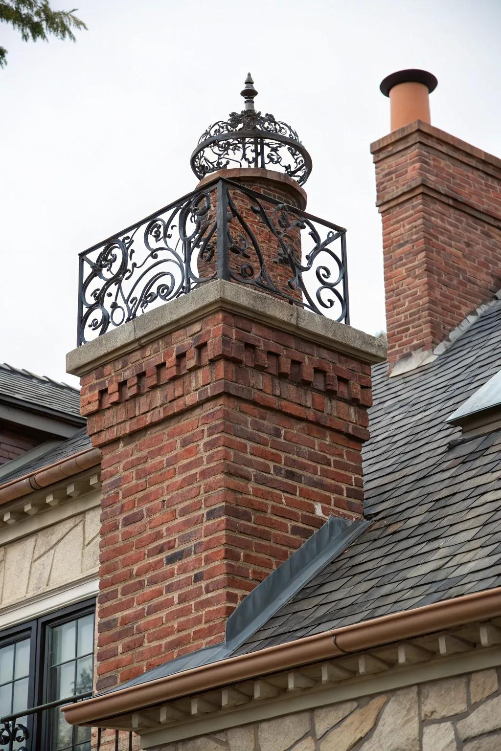 A stylish chimney cap adds character to the roofline.