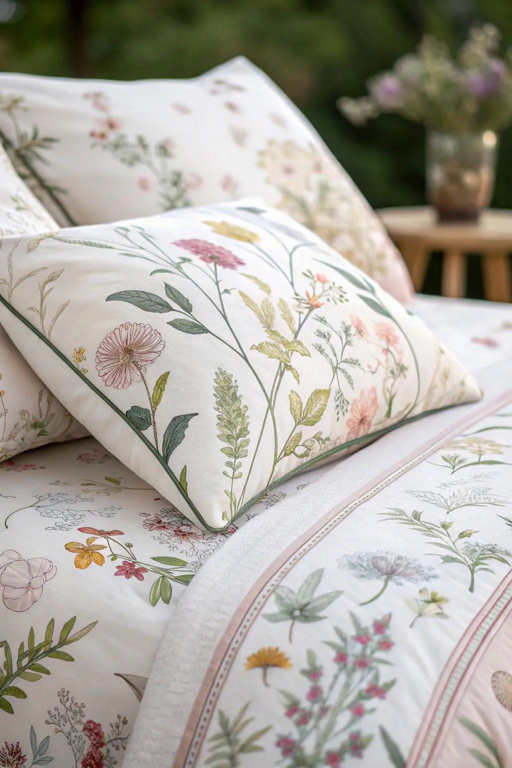 Botanical prints add a refreshing touch of nature.