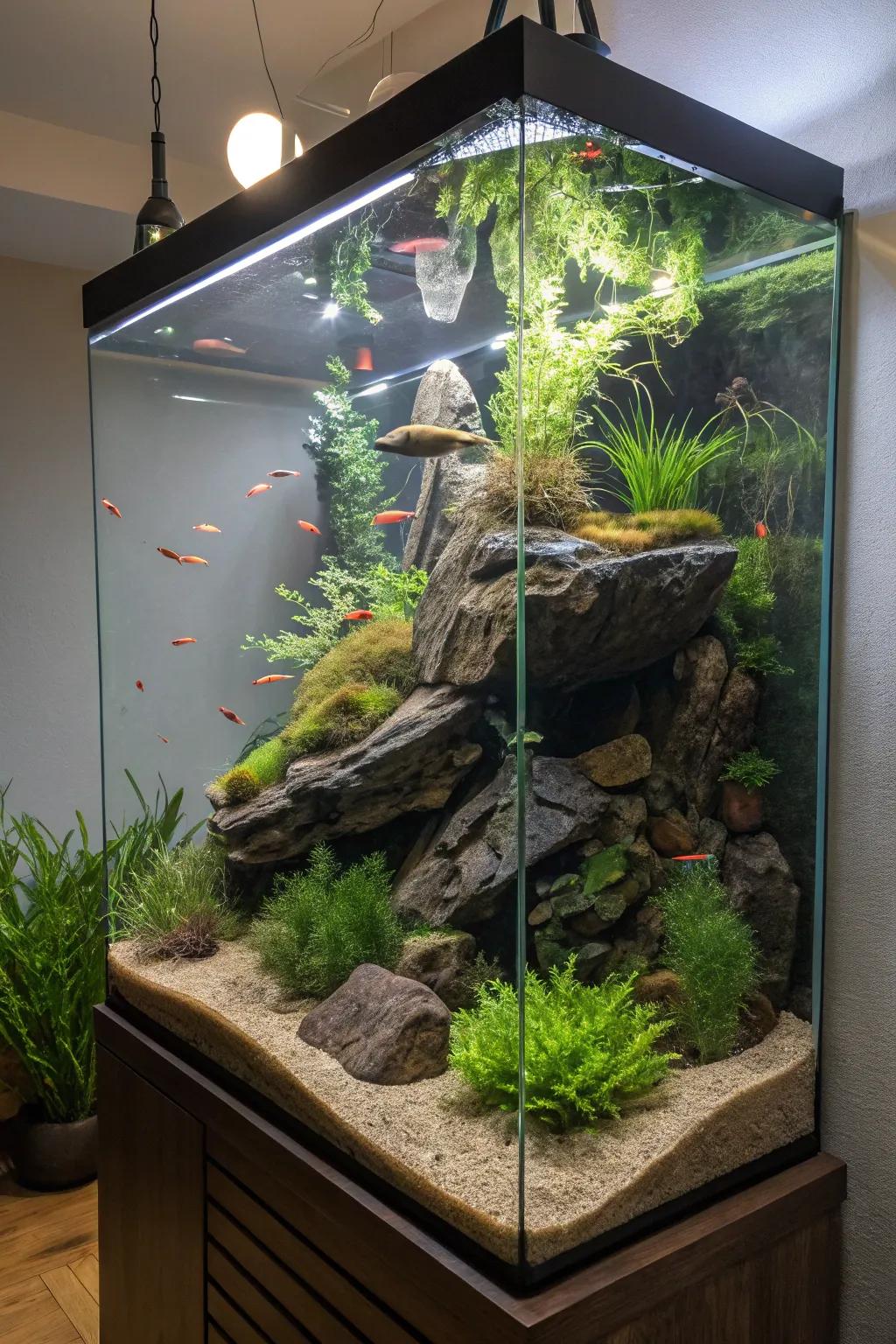 A multi-level aquascape for added depth