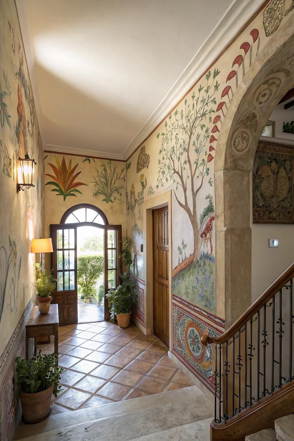 A mural can transform a foyer into an artistic masterpiece.